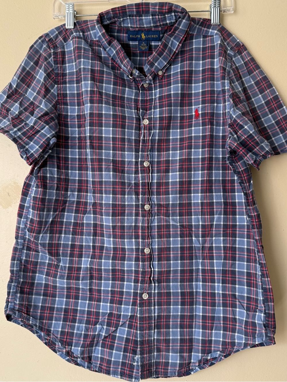 Ralph Lauren Short-Sleeve Plaid Button-Down Shirt - Navy, Red, White